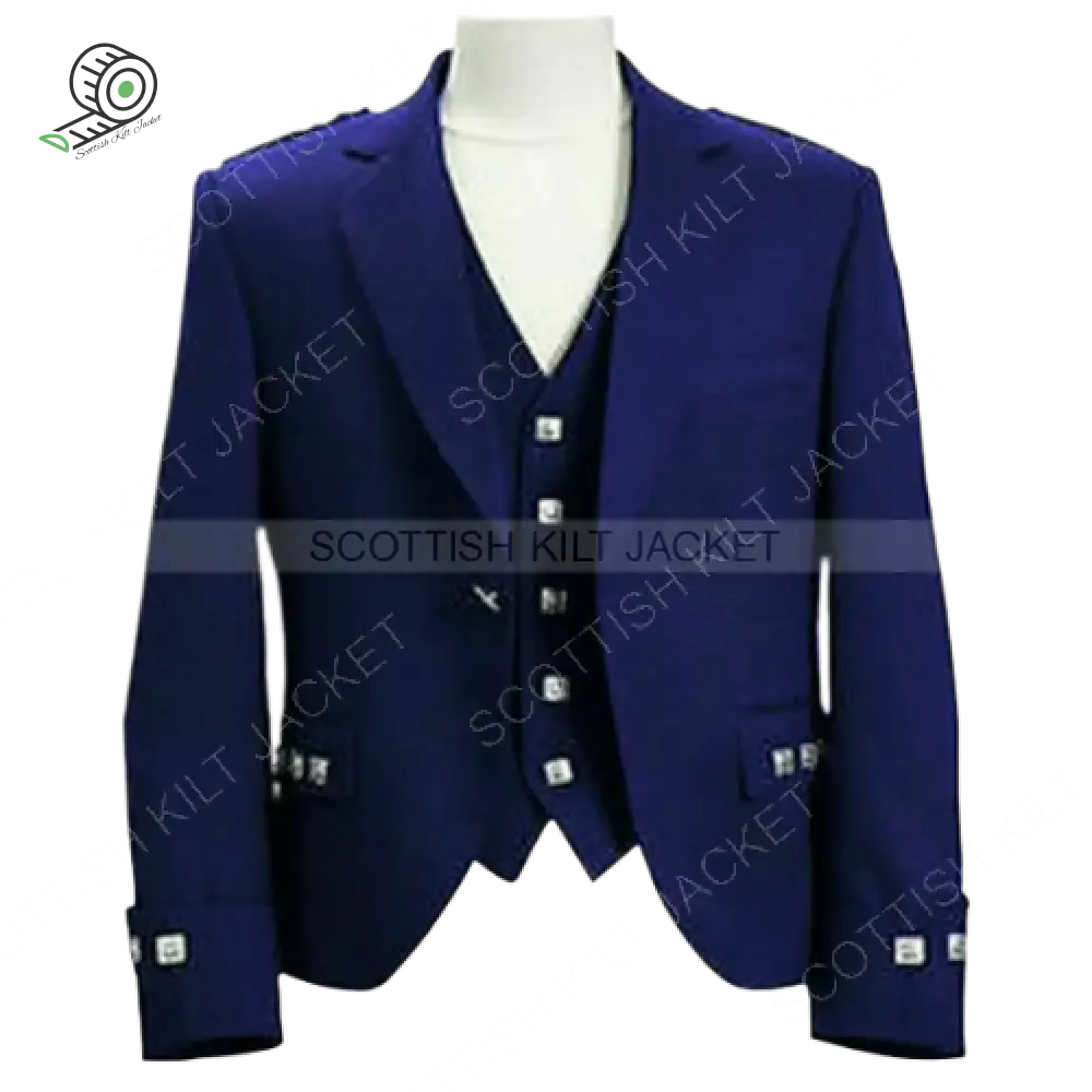 Scottish Argyle Jacket Blue Blazer WoolArgyle kilt Jacket & Waistcoat/Vest