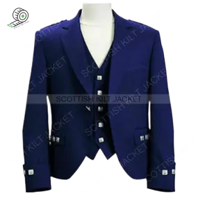 Scottish Argyle Jacket Blue Blazer WoolArgyle kilt Jacket & Waistcoat/Vest