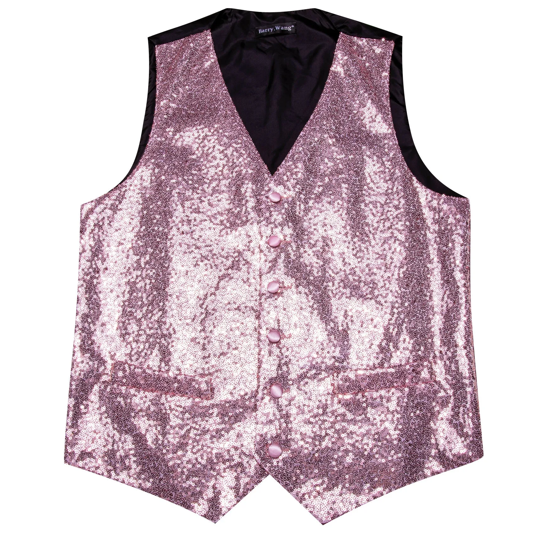 Sequins Pink Solid Silk Men's Vest Bow Tie Set Waistcoat Suit Set