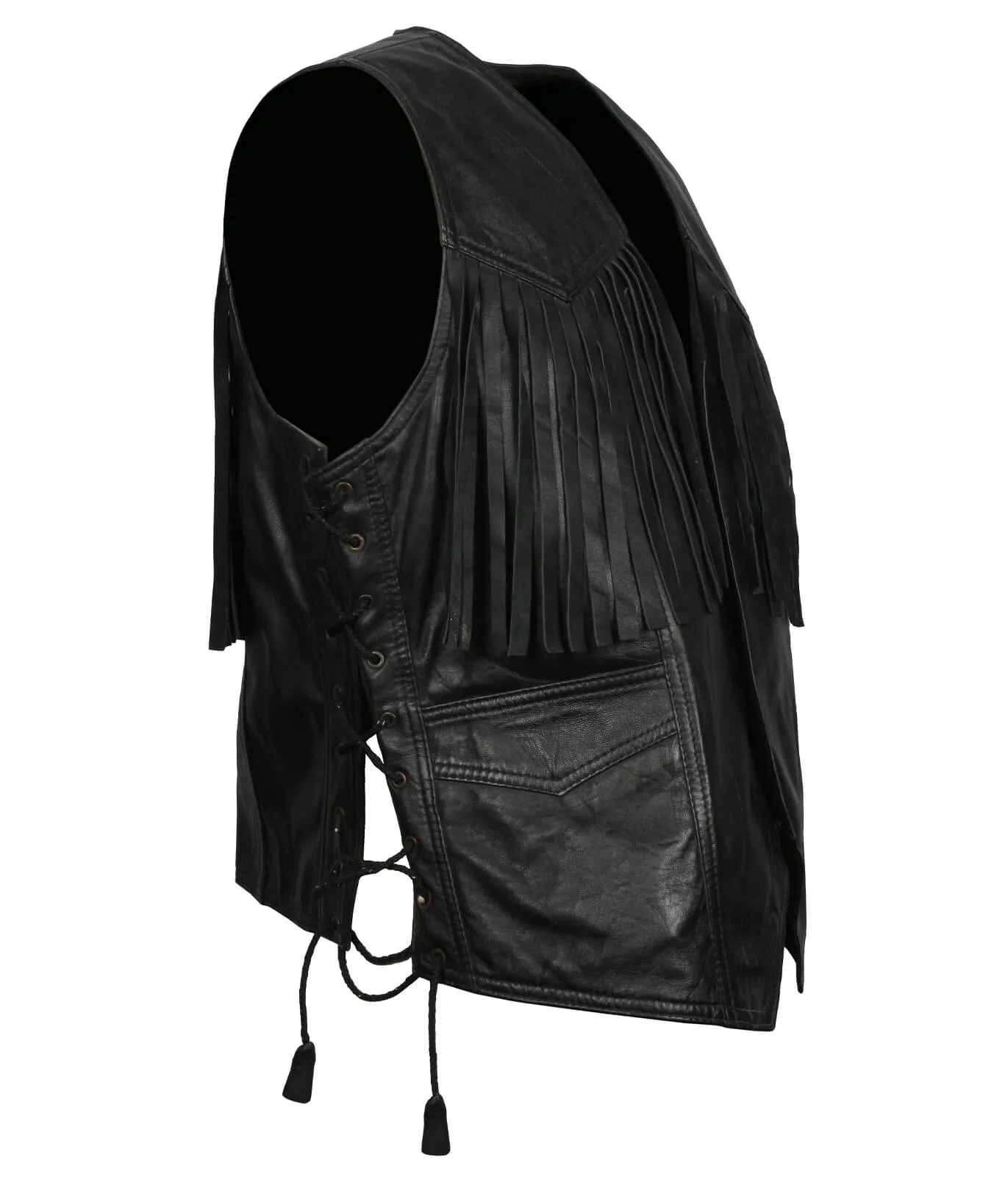 Shop Best Style High Quality Black Cowboy Leather Vest With Fringes For Sale