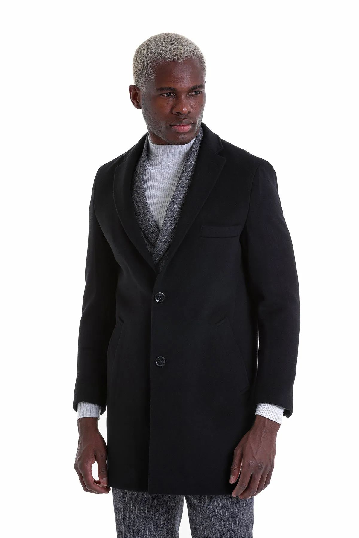 Slim Fit Cachet Black Wool Blend Overcoat