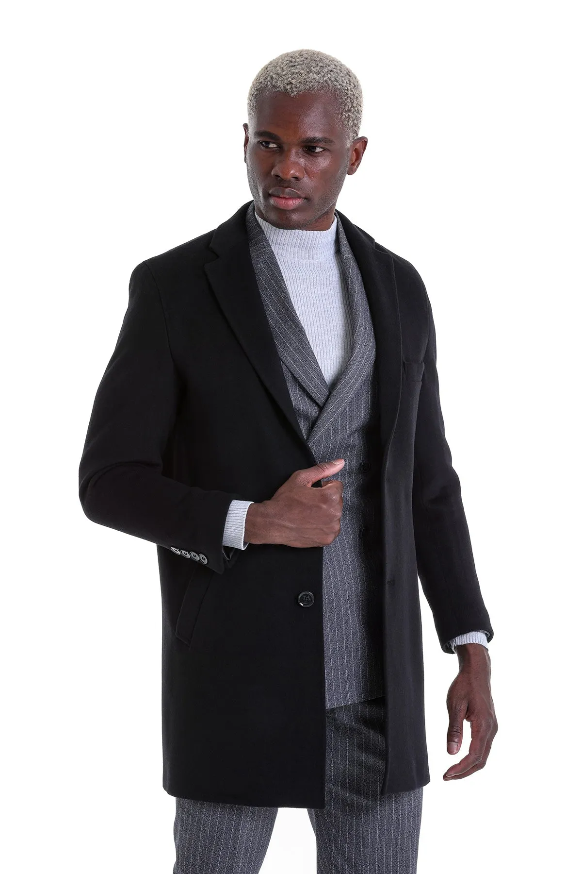 Slim Fit Cachet Black Wool Blend Overcoat