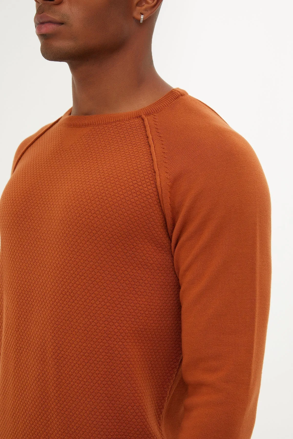 Slim Fit Cinnamon Cotton Blend Crewneck Sweater