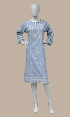 Soft Blue Embroidered Kurti Top