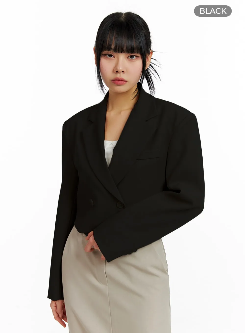 Solid Collar Button Crop Jacket IM414