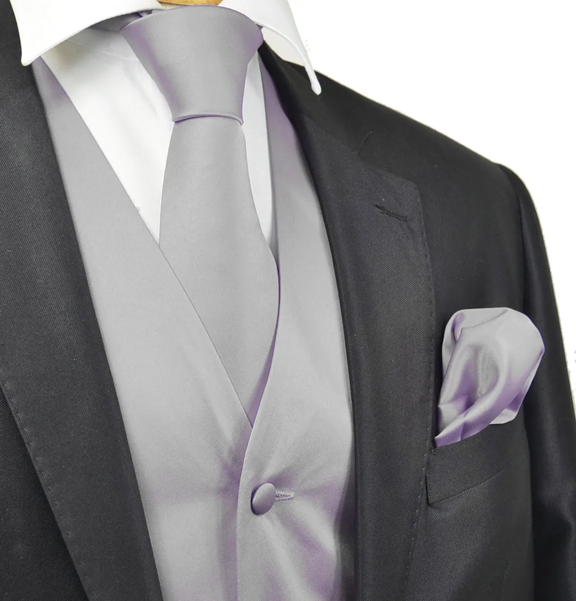 Solid Silver Grey Tuxedo Vest Set