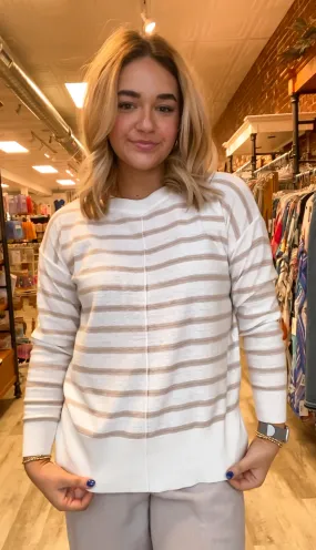 Spring Stripe Pullover Sweater | Taupe