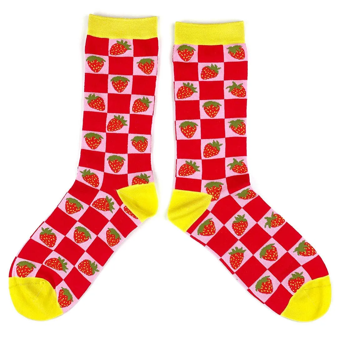 Strawberry Checker Crew Socks