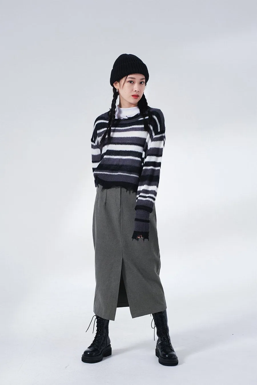 Stripped Cropped Knit Sweater F13