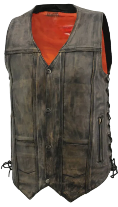 The "Austin" Distressed Brown Leather Vest