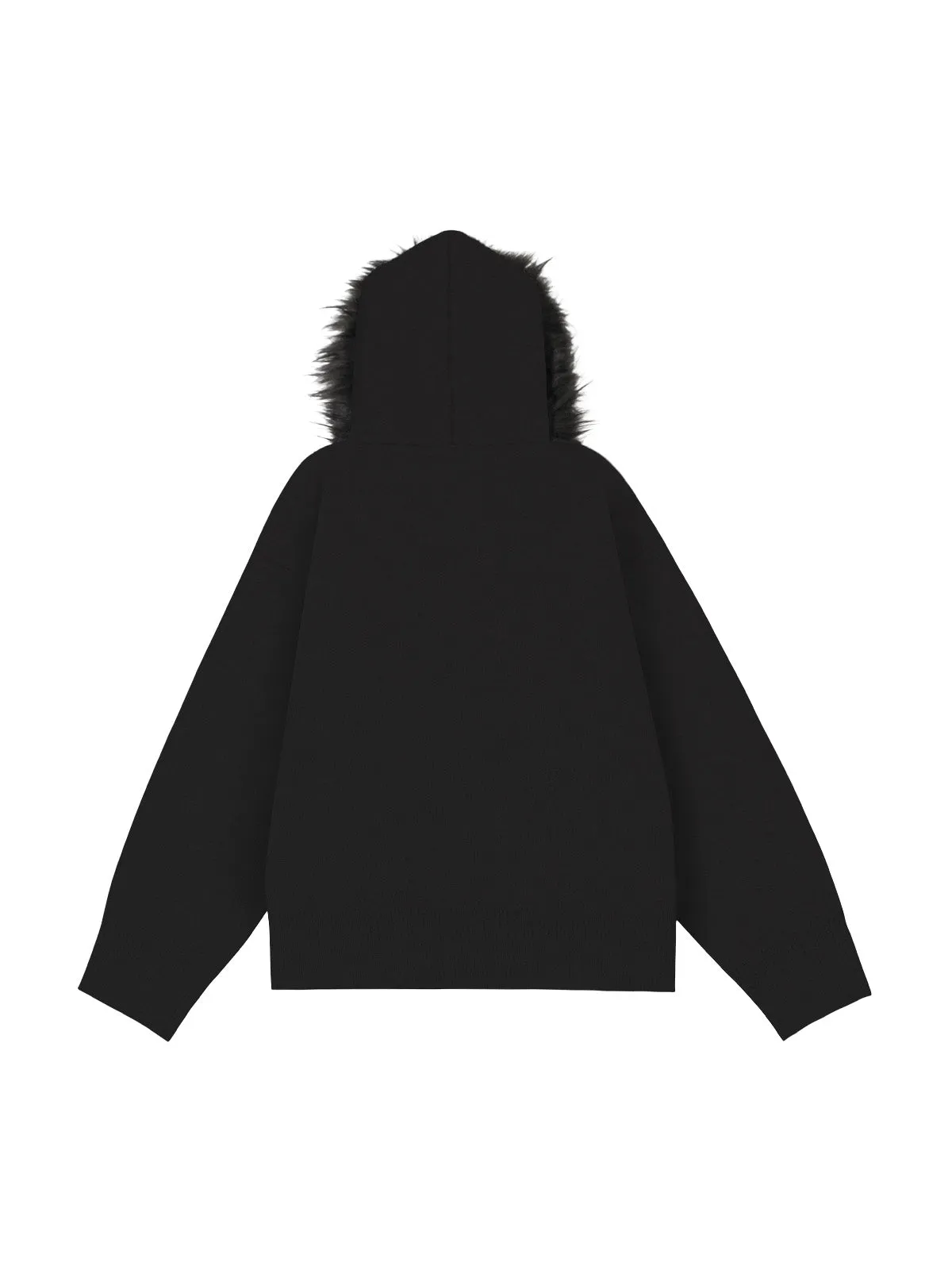 Thesupermade Detachable Fur Collar Quarter Zipper Hooded Sweater