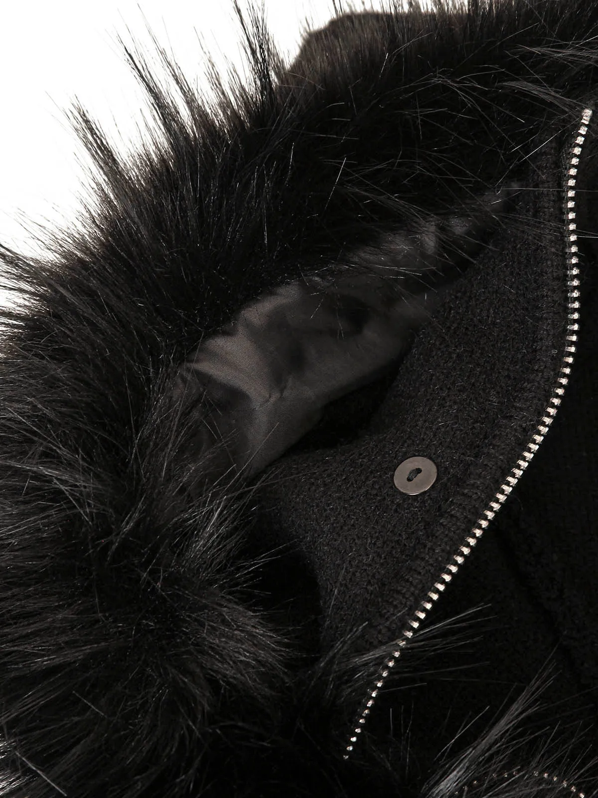 Thesupermade Detachable Fur Collar Quarter Zipper Hooded Sweater