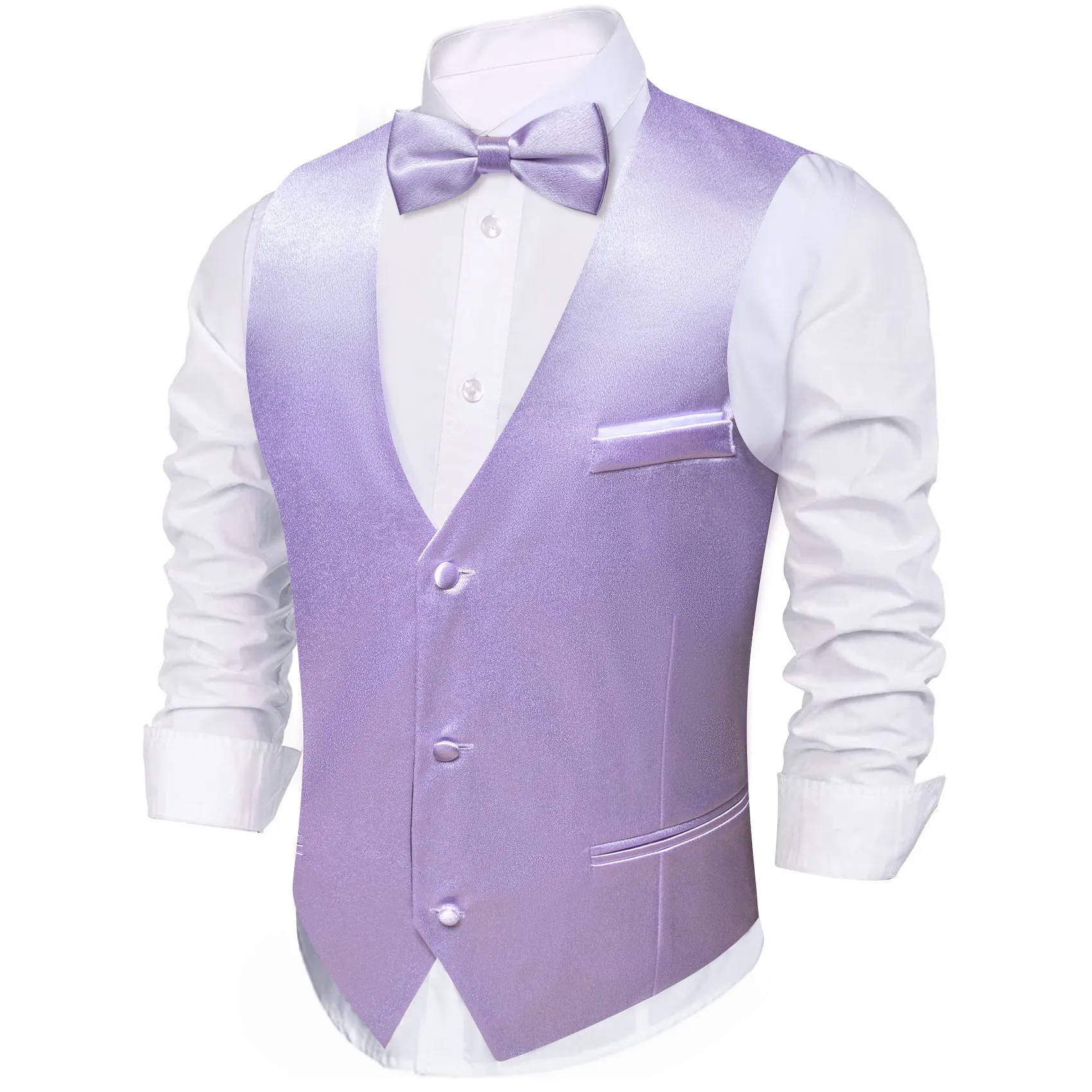 Thistle Purple Solid Jacquard Silk Men's Vest Bow Tie Set Waistcoat Suit Set