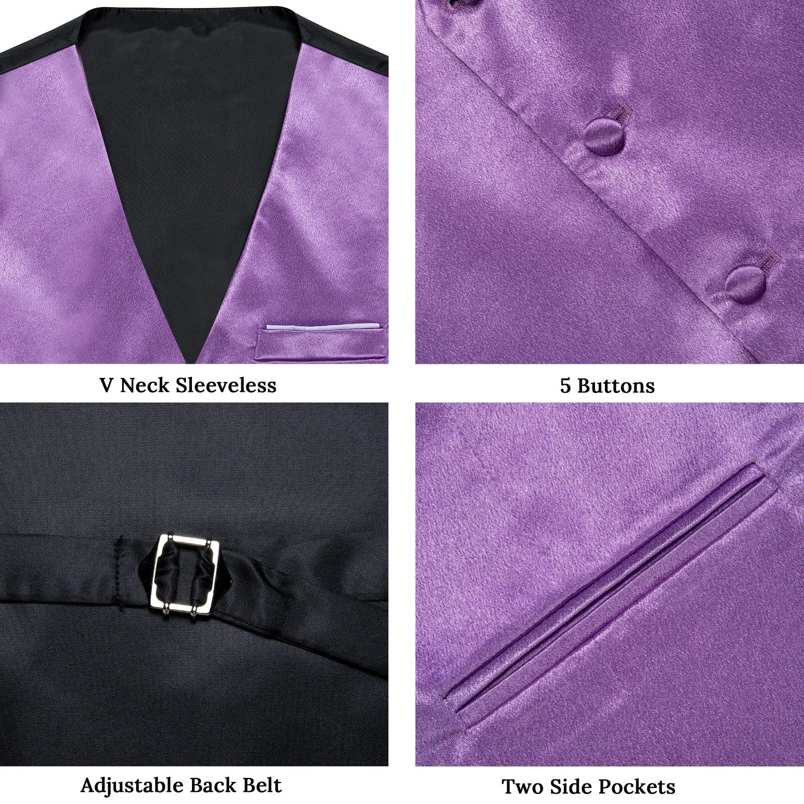 Ties2you Men's Vest Formal Light Purple Solid Shining Silk Men Vest Necktie Bow Tie Handkerchief Cufflinks Set