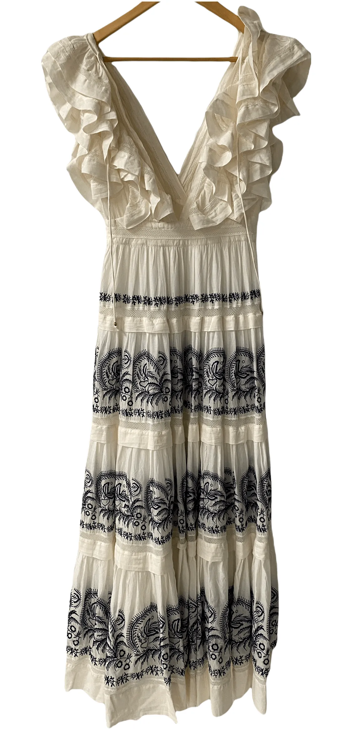 Ulla Johnson Cotton Ruffled Embroidered Maxi Dress Size 2 (UK 6/8)