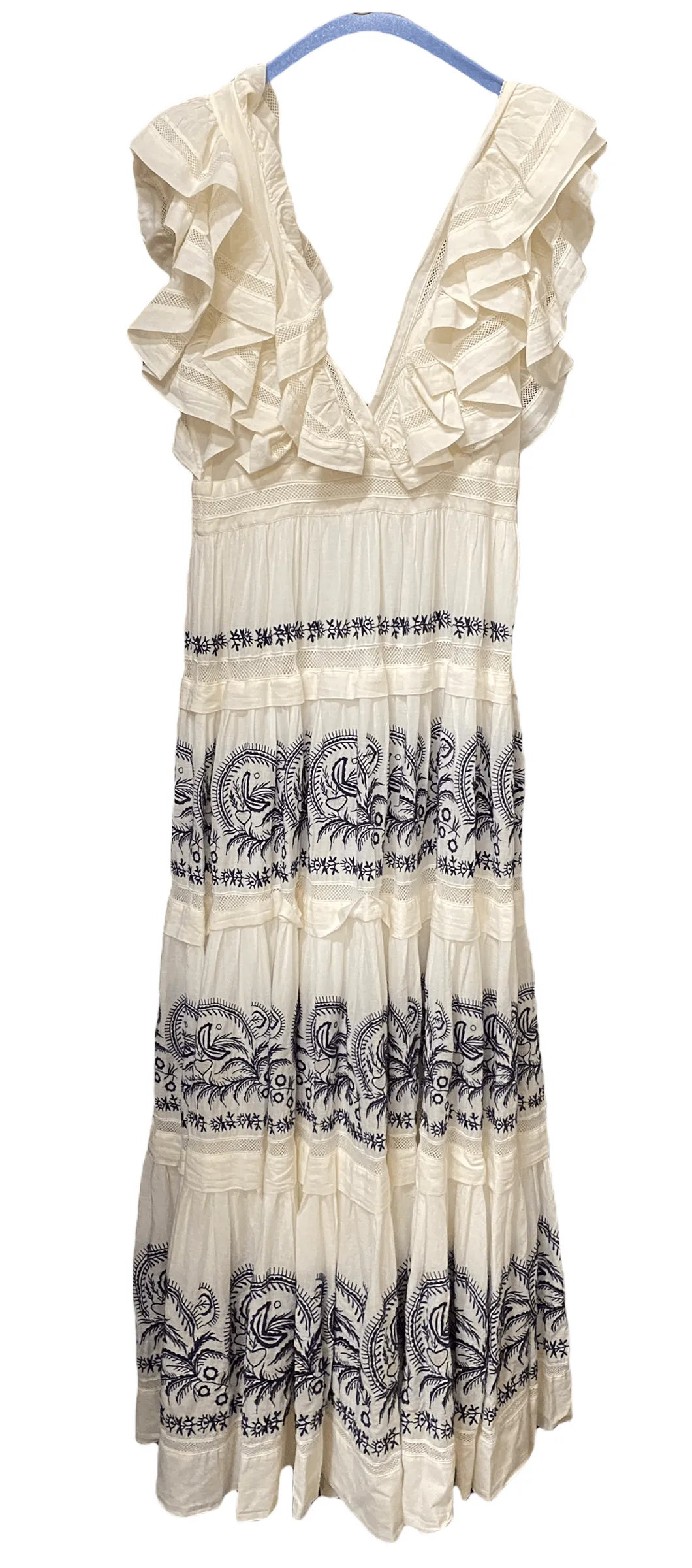 Ulla Johnson Cotton Ruffled Embroidered Maxi Dress Size 2 (UK 6/8)