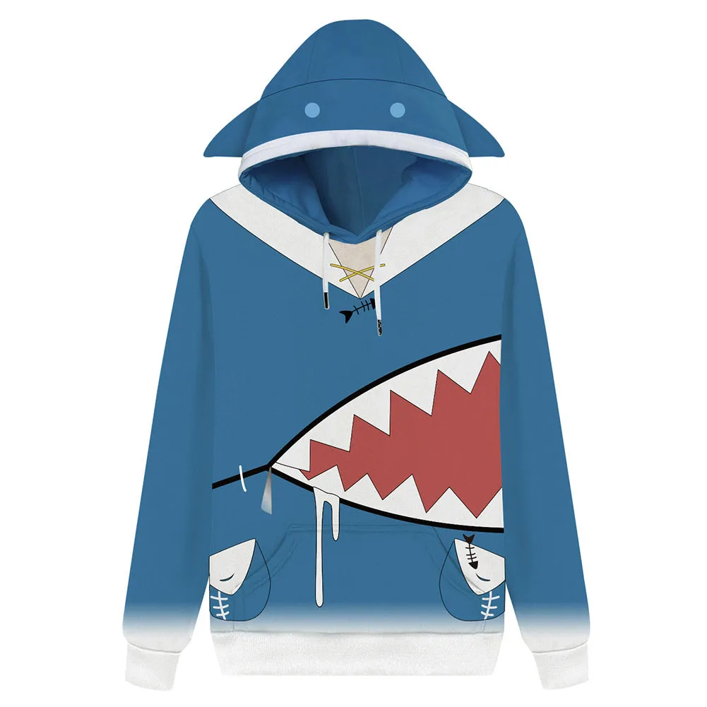 Unisex Hololive EN Vtuber Hoodies 3D Print Pullover Sweatshirt Outfit Gawr Gura Cosplay Casual Outerwear