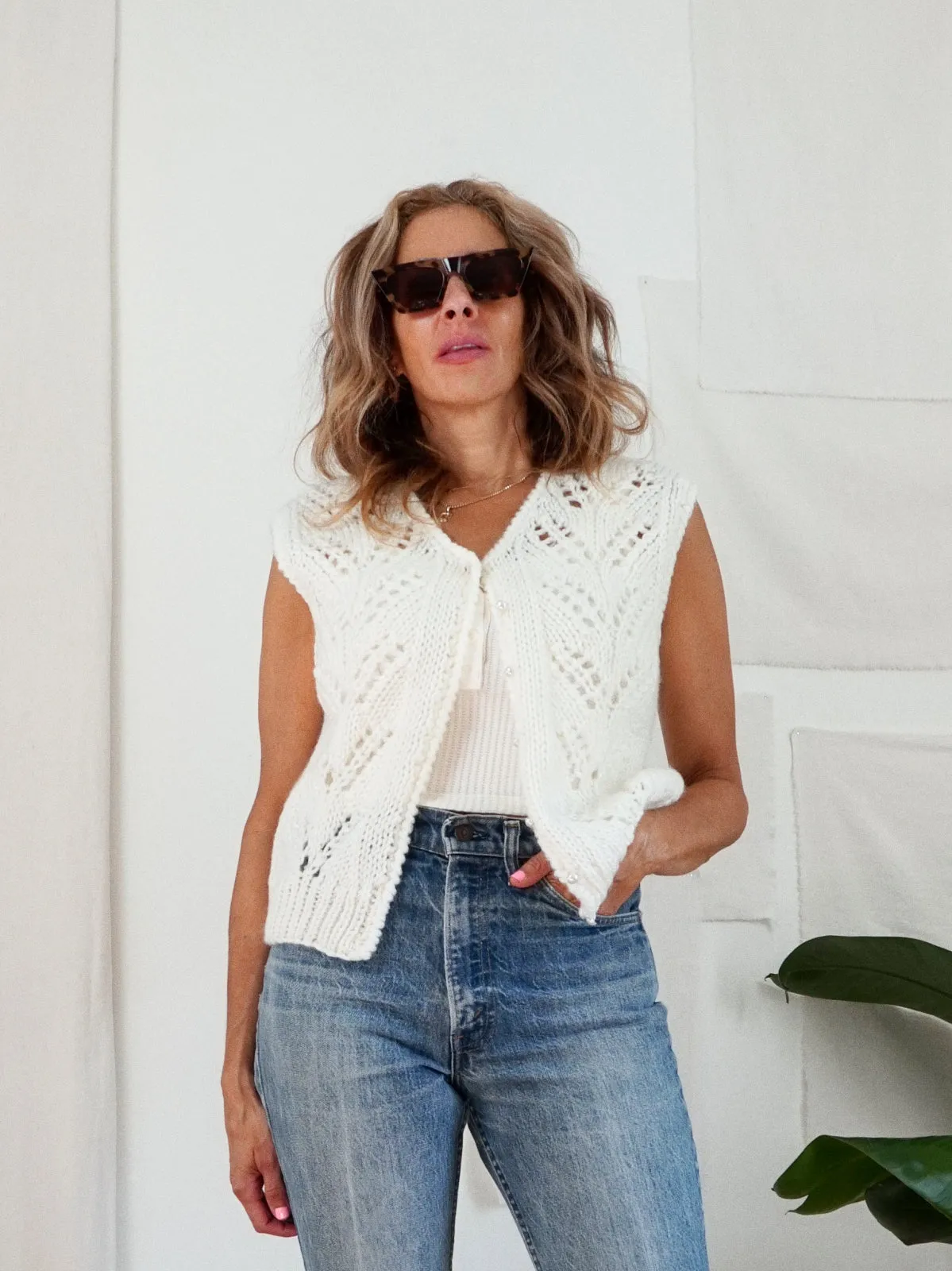 Vintage Crochet Pearl Button Sweater Vest