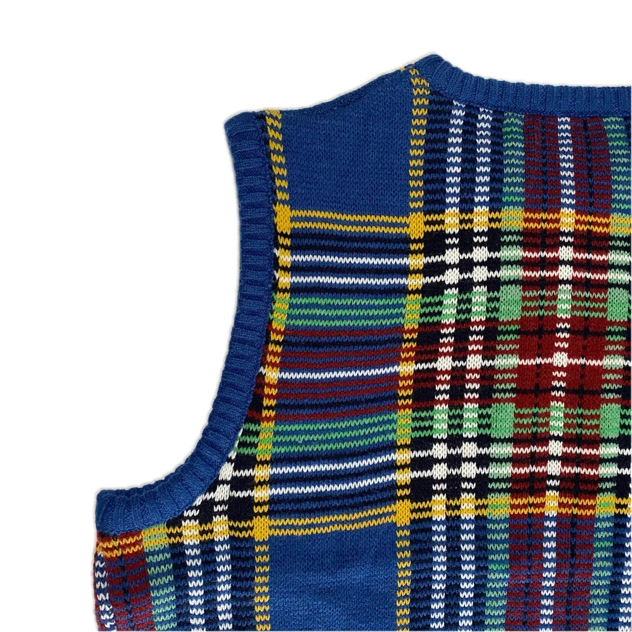 Vintage Japan Style Knitting Plaid Sweater Vest - Sleeveless Round Neck Pullover