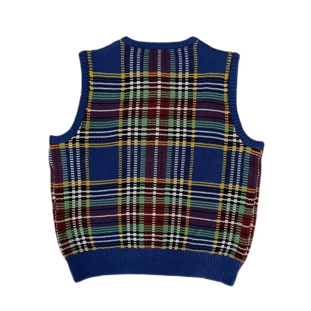 Vintage Japan Style Knitting Plaid Sweater Vest - Sleeveless Round Neck Pullover