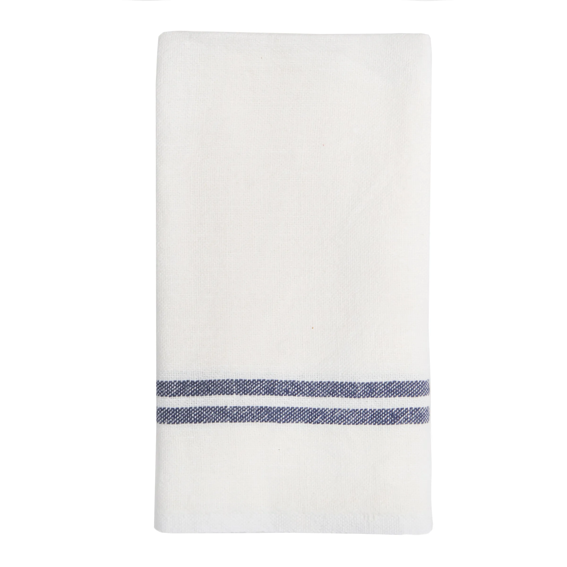 Vintage Linen Kitchen Towels Ivory & Navy, Set of 2