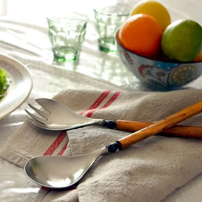 Vintage Linen Kitchen Towels Natural & Red, Set of 2