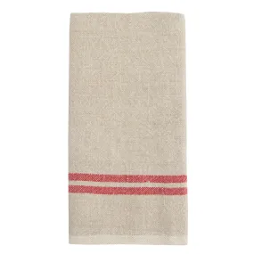 Vintage Linen Kitchen Towels Natural & Red, Set of 2