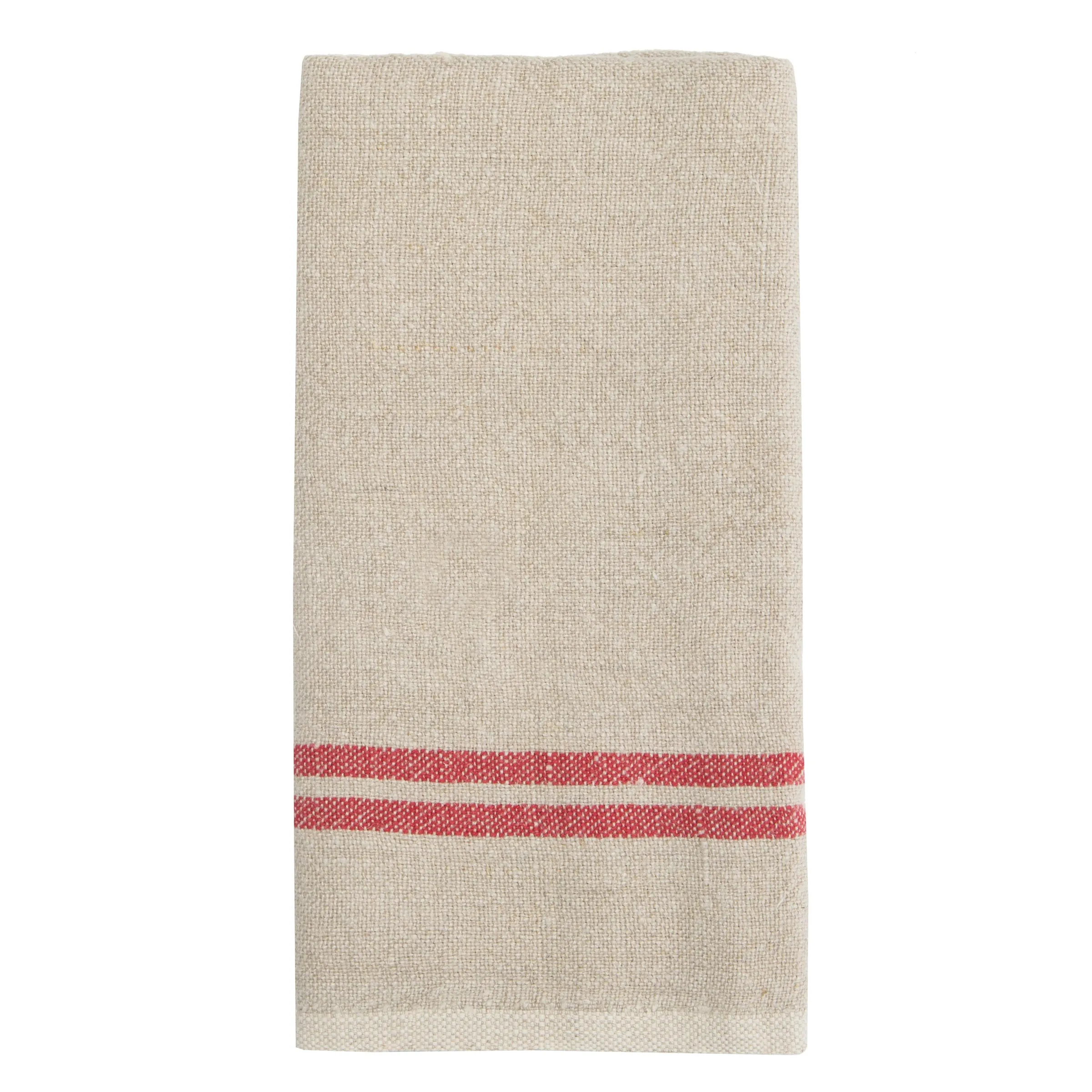 Vintage Linen Kitchen Towels Natural & Red, Set of 2