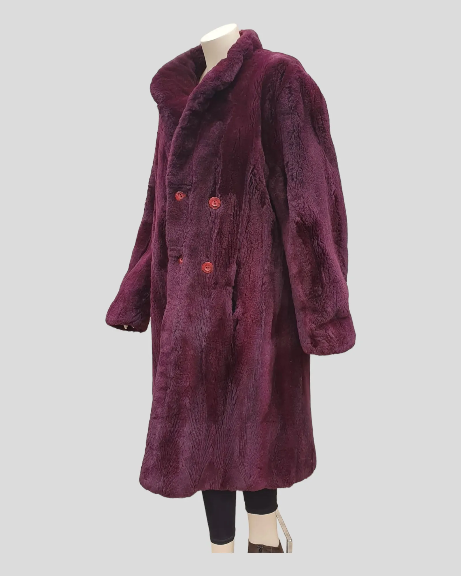 Vintage Purple-Dyed Sheared Opossum Fur Men's Coat -M(42)