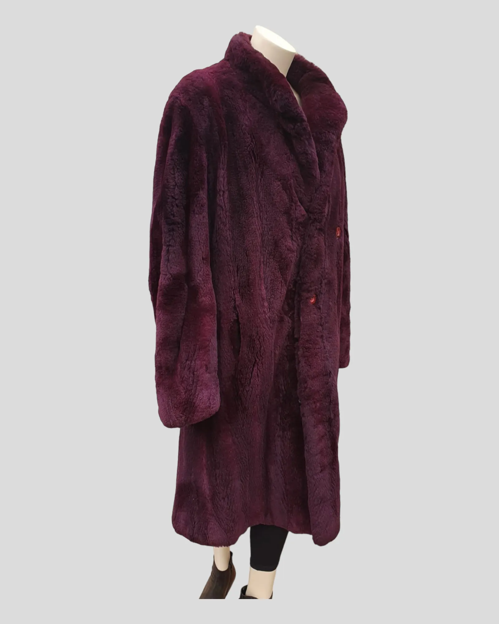 Vintage Purple-Dyed Sheared Opossum Fur Men's Coat -M(42)