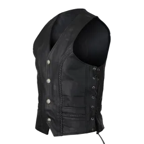 VL908 Vance Leather Buffalo Nickel Leather Motorcycle Vest with Braids and Side Laces