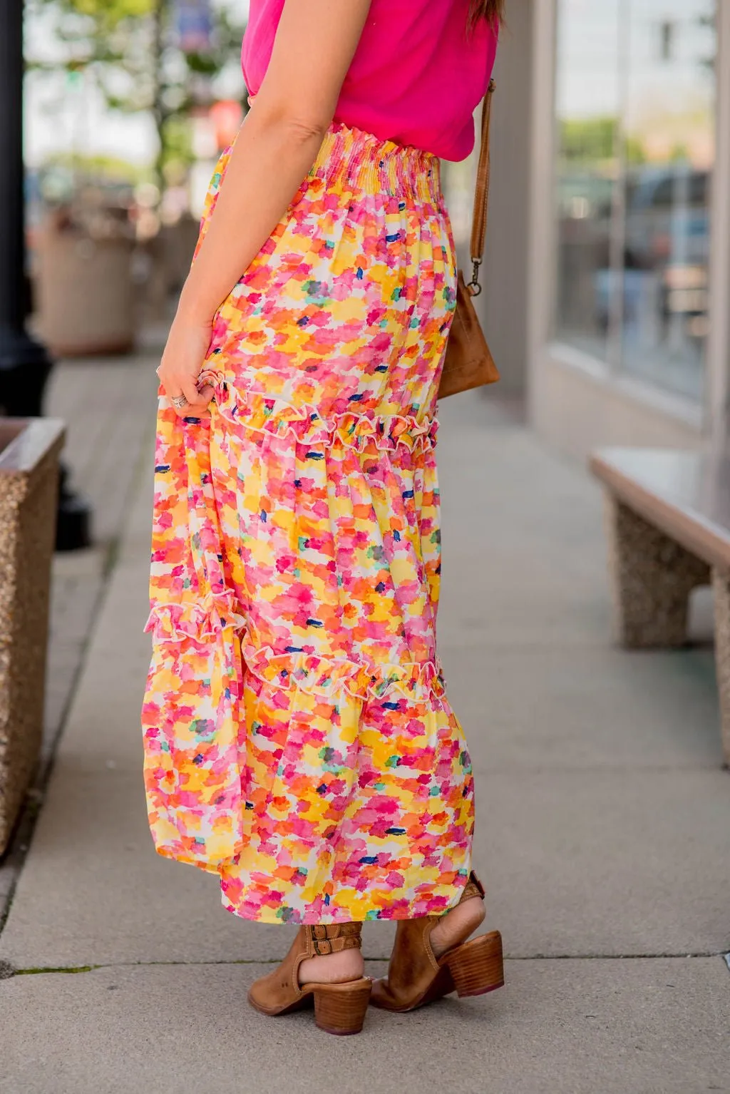 Watercolor Ruffled Maxi Skirt