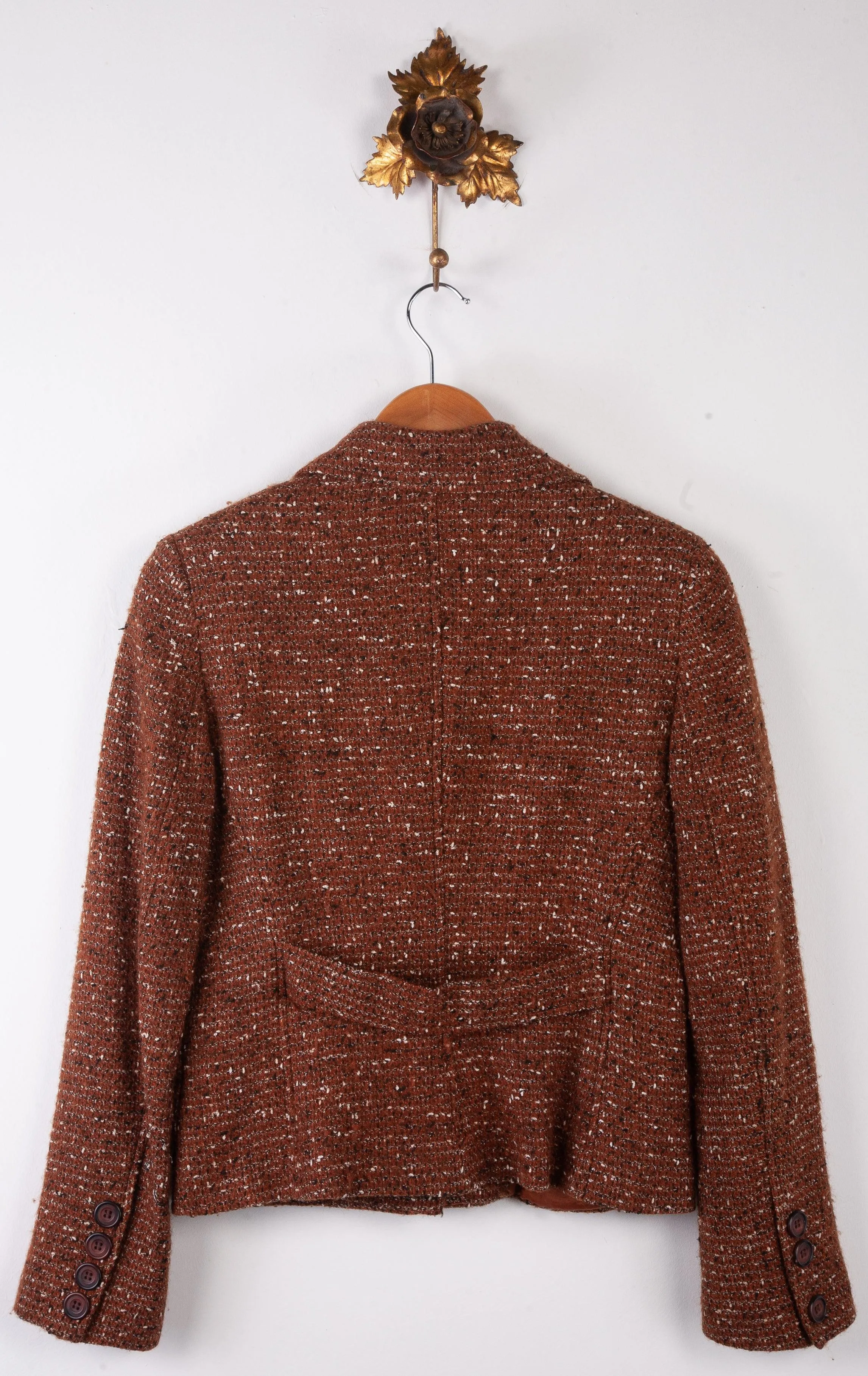 Whistles Single Breasted Jacket Brown Boucle Style Wool Mix UK 10