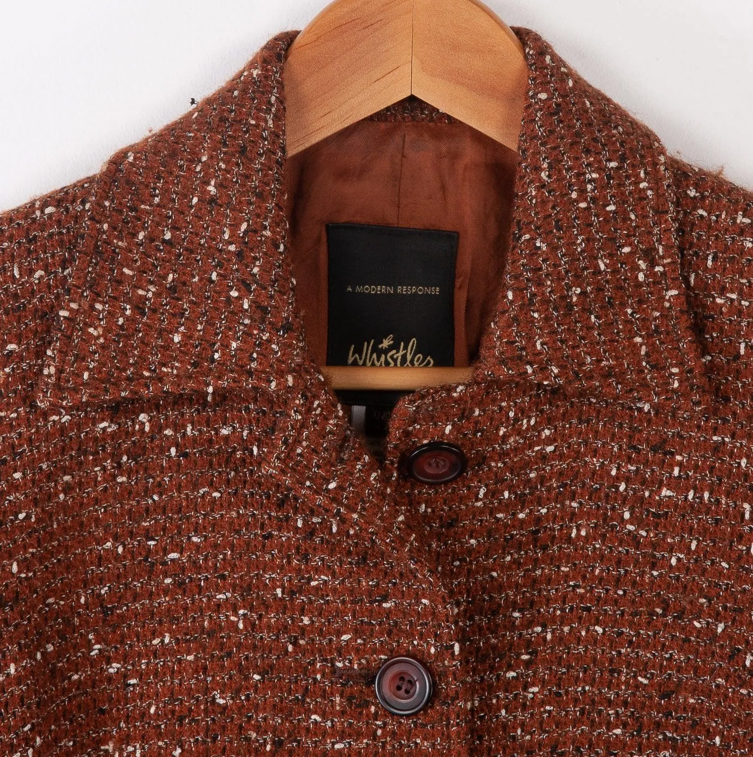 Whistles Single Breasted Jacket Brown Boucle Style Wool Mix UK 10