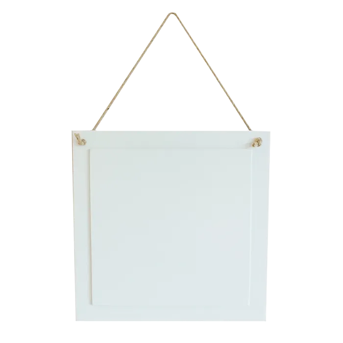 WHITE COATED WOOD SQUARE HANG SIGN 8.58" X 8.58"