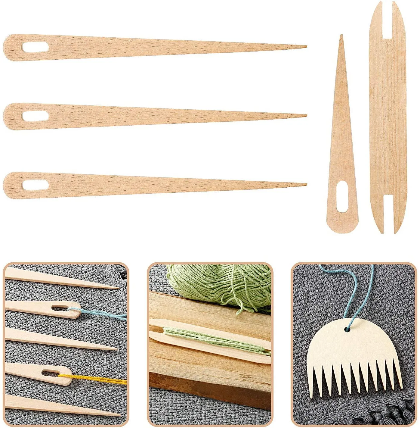 Whittlewud 12 Pieces Wood Hand Loom Stick Set, Include 5 Pieces Wood Weaving Crochet Needle with Wooden Shuttles Weaving Stick and Wood Weaving Comb for Knitted Crafts DIY