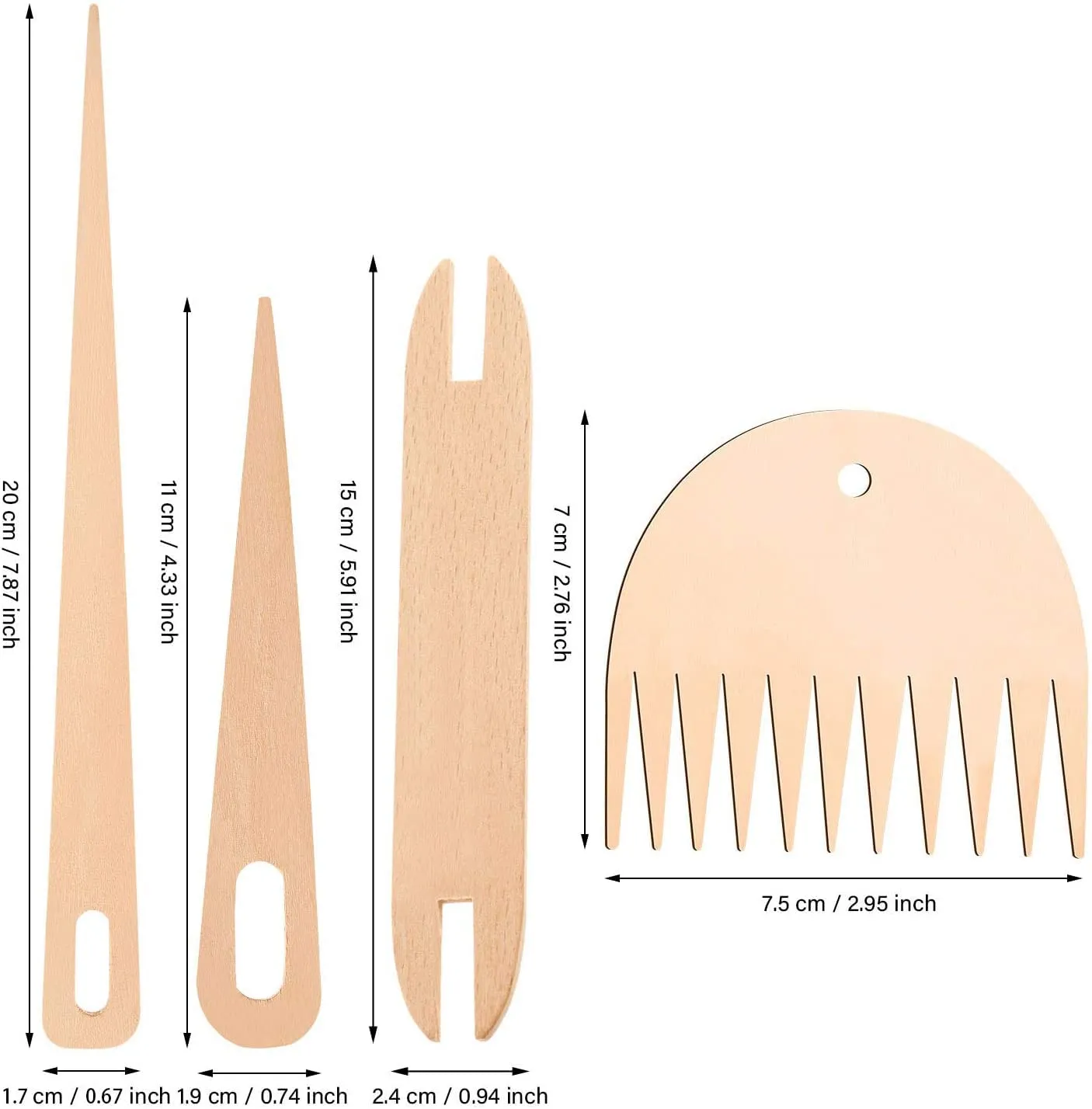 Whittlewud 12 Pieces Wood Hand Loom Stick Set, Include 5 Pieces Wood Weaving Crochet Needle with Wooden Shuttles Weaving Stick and Wood Weaving Comb for Knitted Crafts DIY