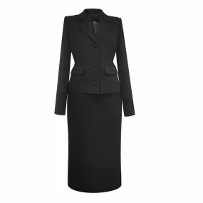 Women Black Suits 2 Piece Fashion Skirt Suits Black Coat With Pocket Business Suits