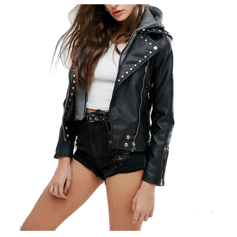 Women Pin Motorcycle Leather Jacket