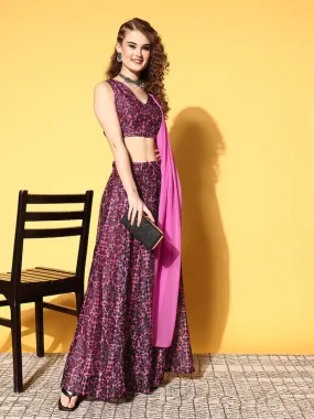 Women Pink Chanderi Floral Anarkali Skirt