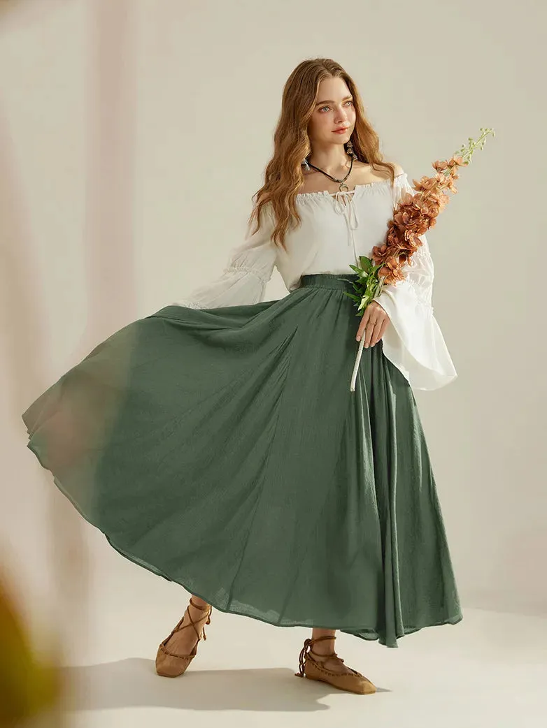 Women Renaissance Swing Skirt Elastic Flared Maxi Skirt