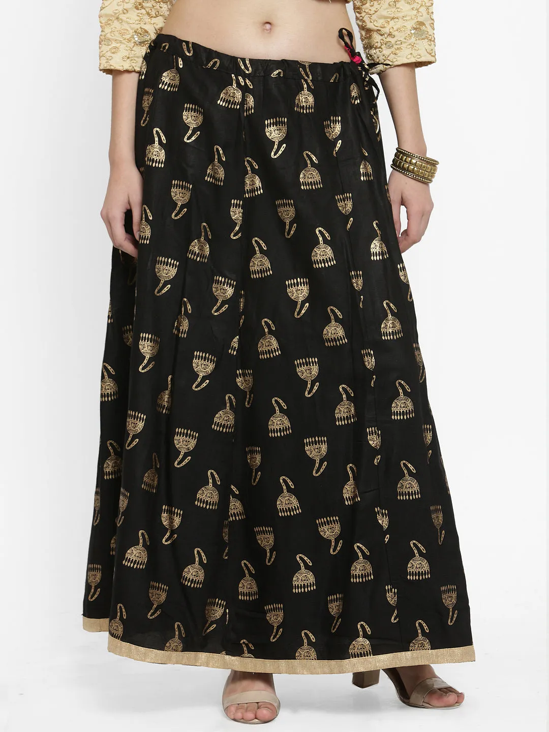 Women'S Black Printed Maxi Skirt