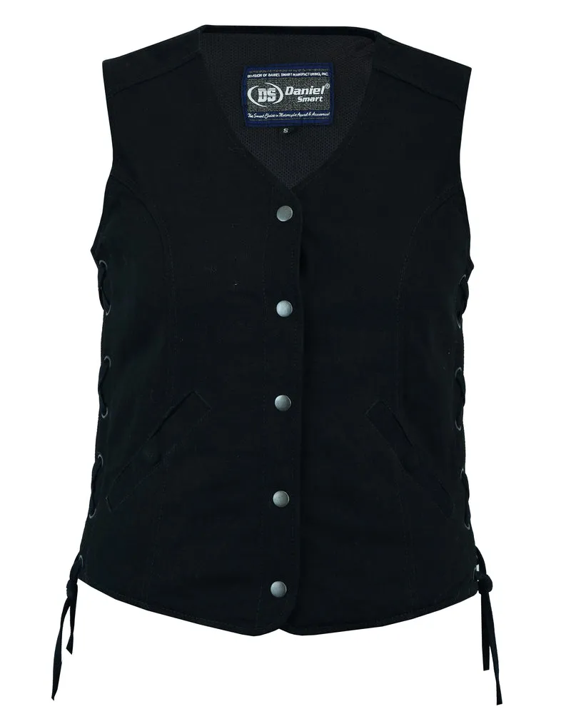 Women's Denim Longer Body Denim Vest with Side Laces