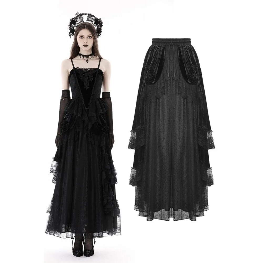 Women's Gothic Ruffled Lace Splice Velvet Skirt