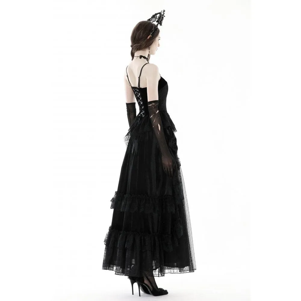 Women's Gothic Ruffled Lace Splice Velvet Skirt