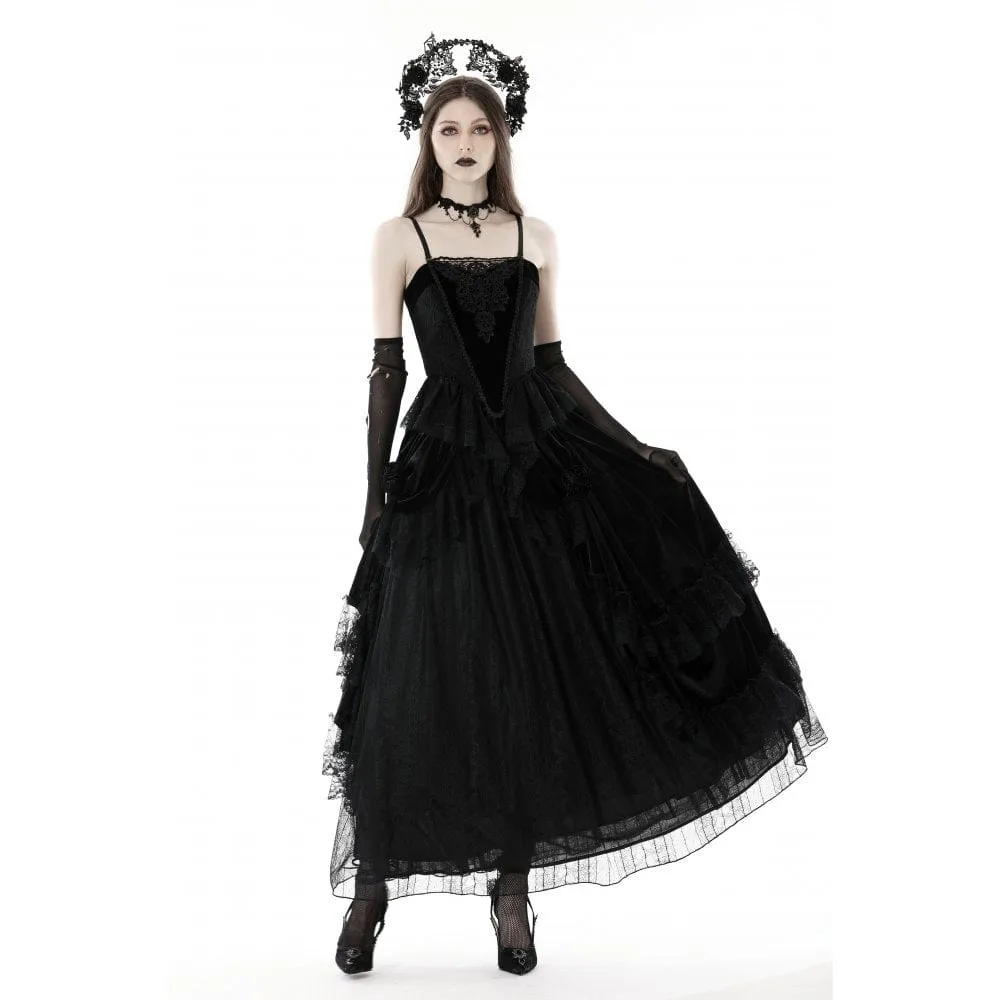 Women's Gothic Ruffled Lace Splice Velvet Skirt