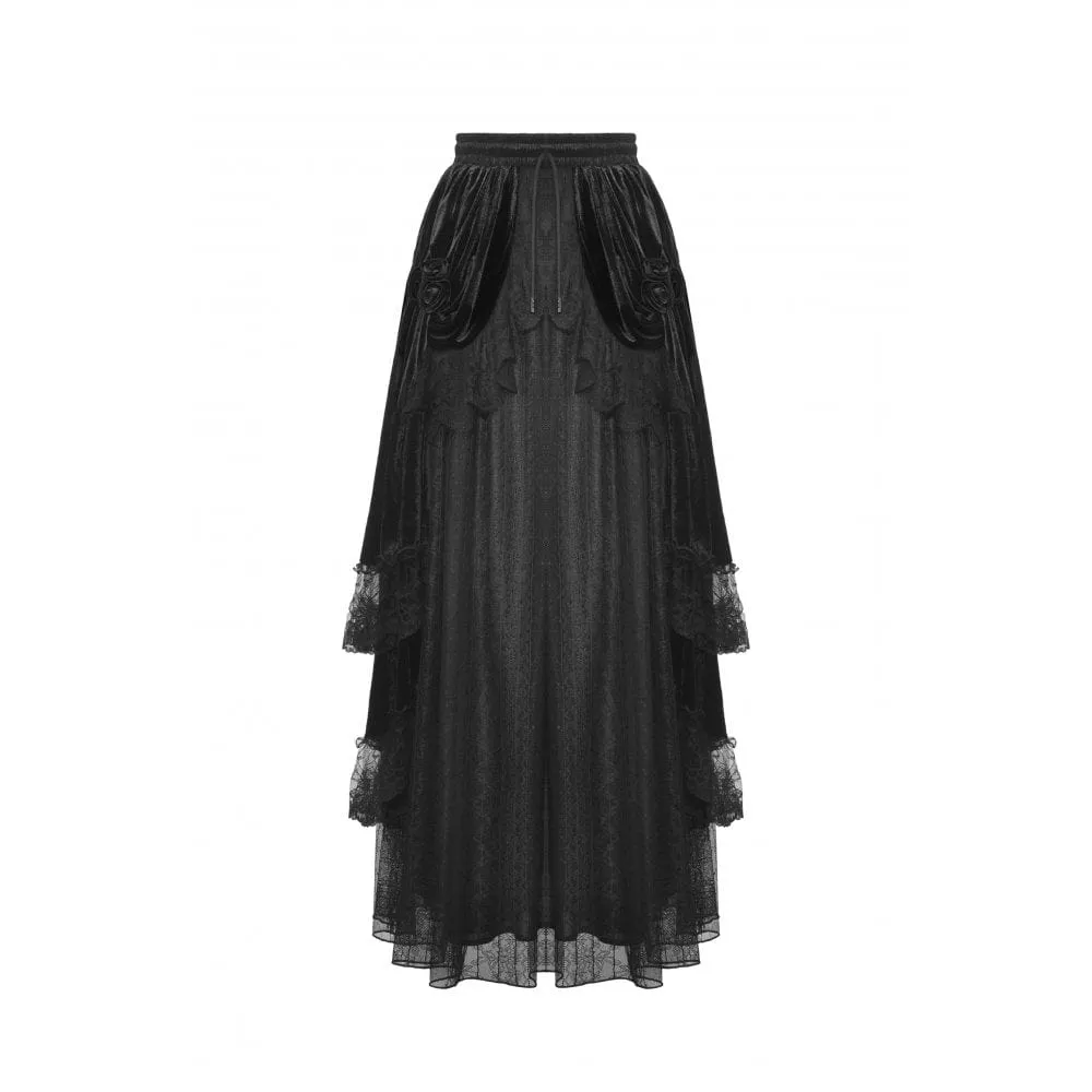 Women's Gothic Ruffled Lace Splice Velvet Skirt