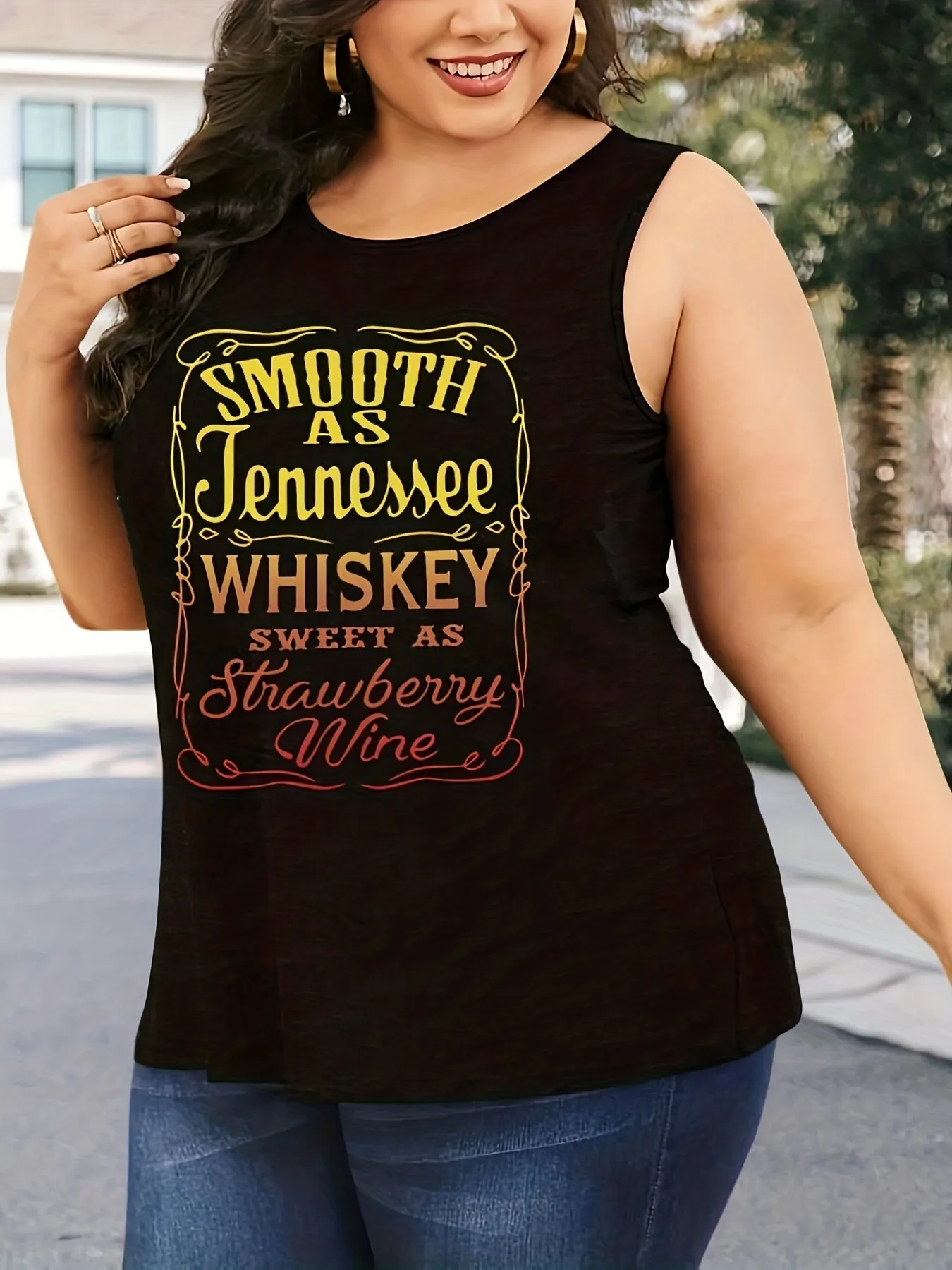 Womens Plus Size Slogan Print Tank Top for Everyday