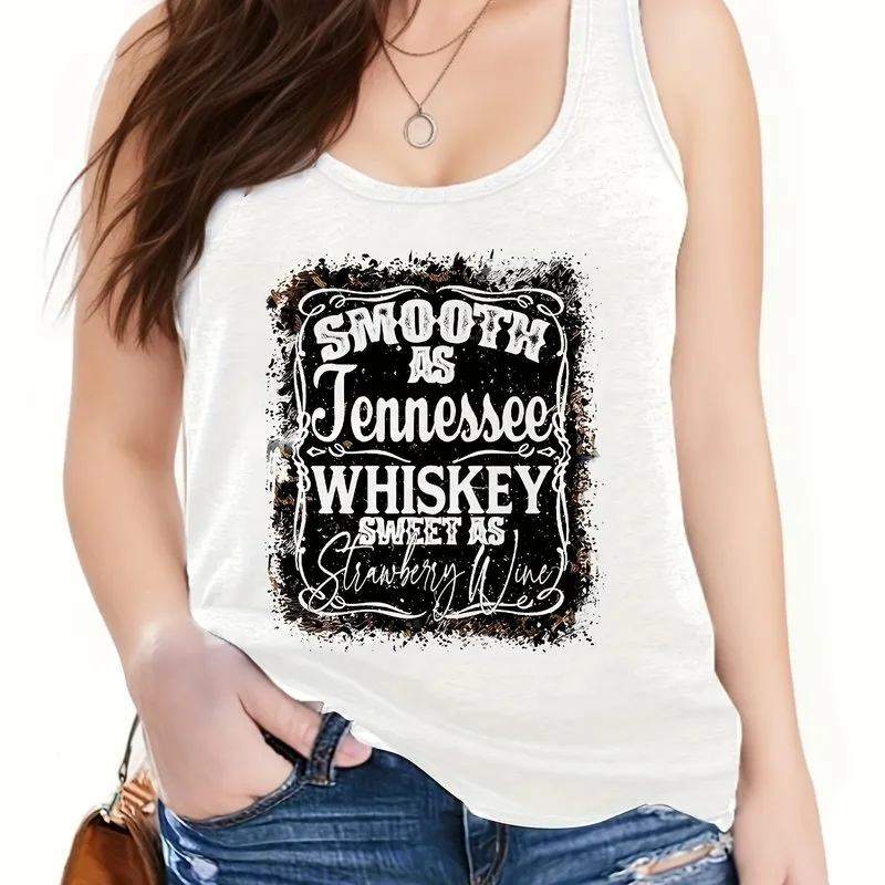 Womens Plus Size Slogan Print Tank Top for Everyday