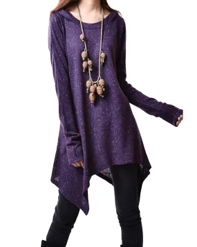 Women's sweater dress/asymmetrical knit tunic dress/plus size hoodie/oversized tunic dress/casual customized top/Maternity dress/purple sweater (Q5101)